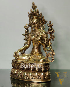 Pure Fine Brass White Tara Statue | Symbol of Purity | 14" x 8" x 5"
