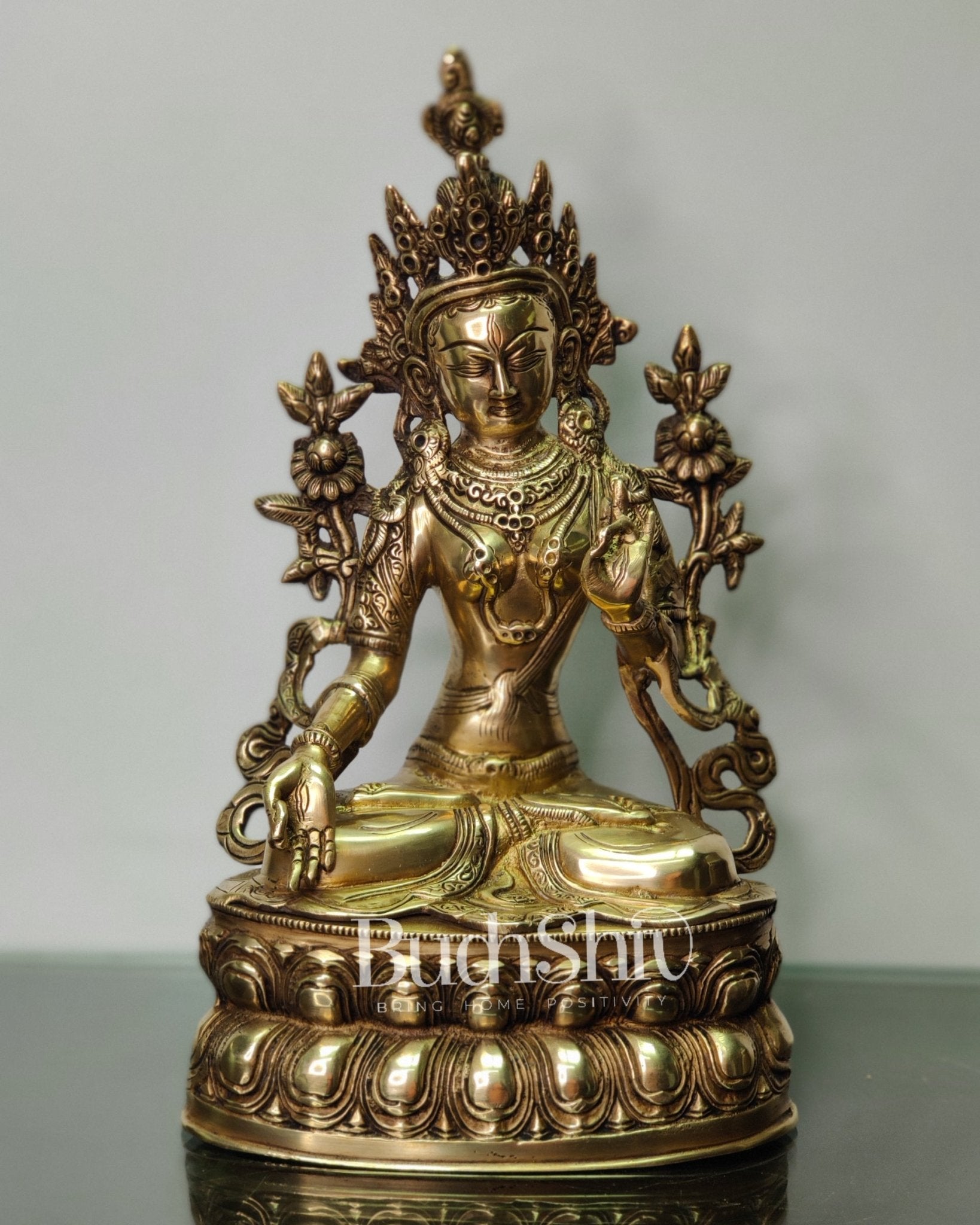 Pure Fine Brass White Tara Statue | Symbol of Purity | 14" x 8" x 5"