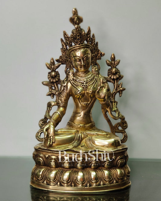 Pure Fine Brass White Tara Statue | Symbol of Purity | 14" x 8" x 5"