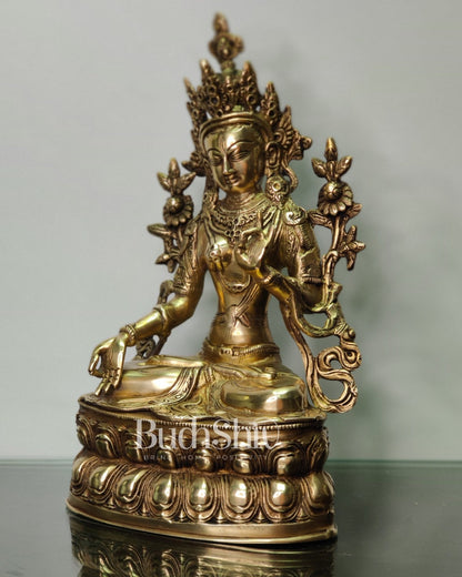 Pure Fine Brass White Tara Statue | Symbol of Purity | 14" x 8" x 5"