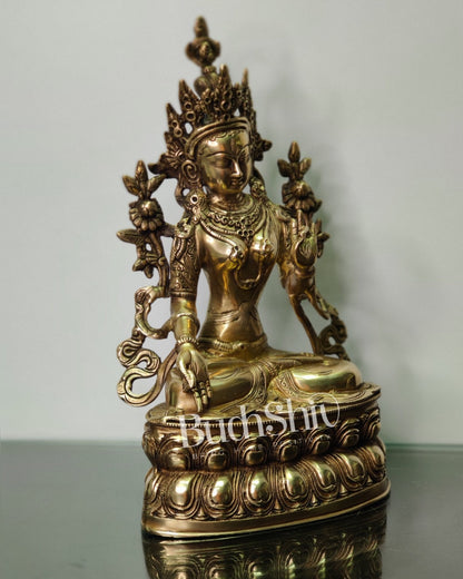 Pure Fine Brass White Tara Statue | Symbol of Purity | 14" x 8" x 5"