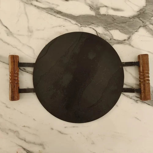 Pure Iron Tawa Round with Wooden Handle/ Pre-Seasoned No chemical Coating