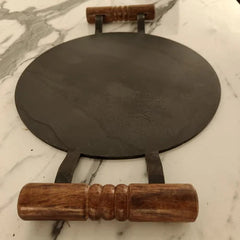 Pure Iron Tawa Round with Wooden Handle/ Pre-Seasoned No chemical Coating