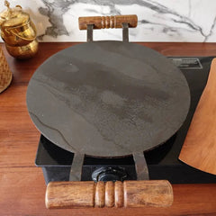 Pure Iron Tawa Round with Wooden Handle/ Pre-Seasoned No chemical Coating