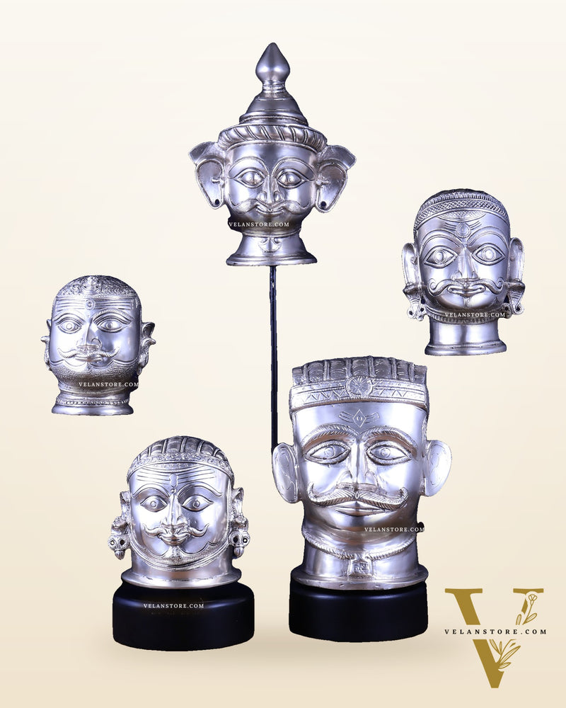 Pure Silver-Plated Brass Shiva Mukhlingam with Wooden Base set of 5