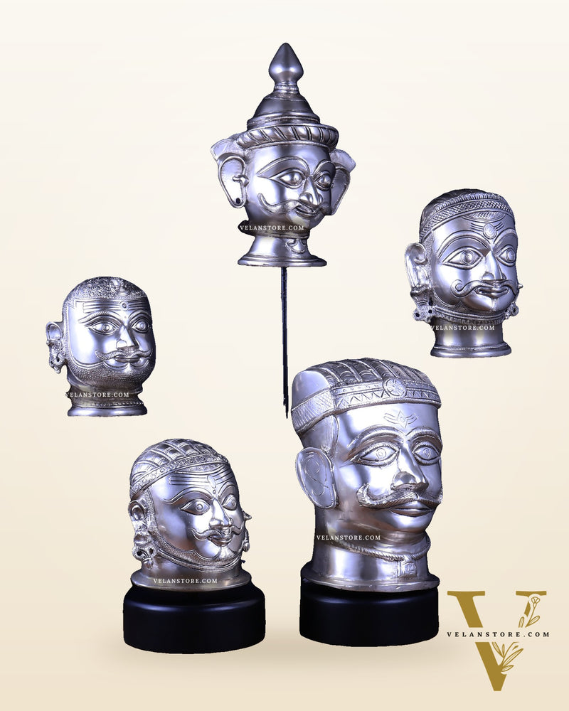 Pure Silver-Plated Brass Shiva Mukhlingam with Wooden Base set of 5