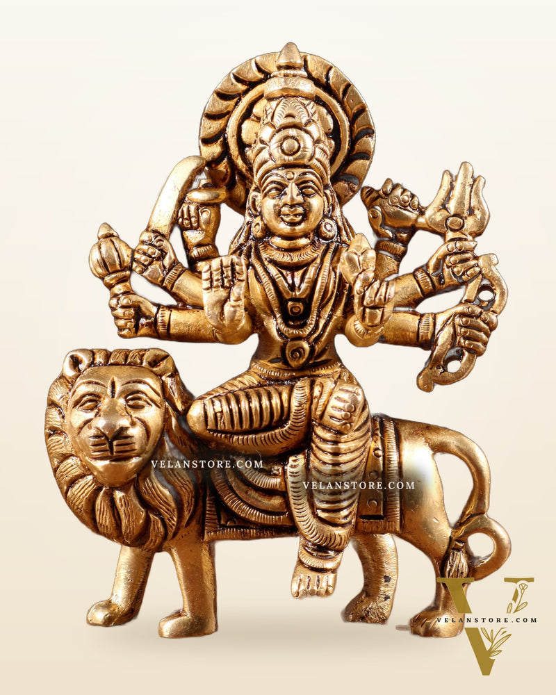 Pure Solid Brass Goddess Durga Idol – 4" Height, 550g