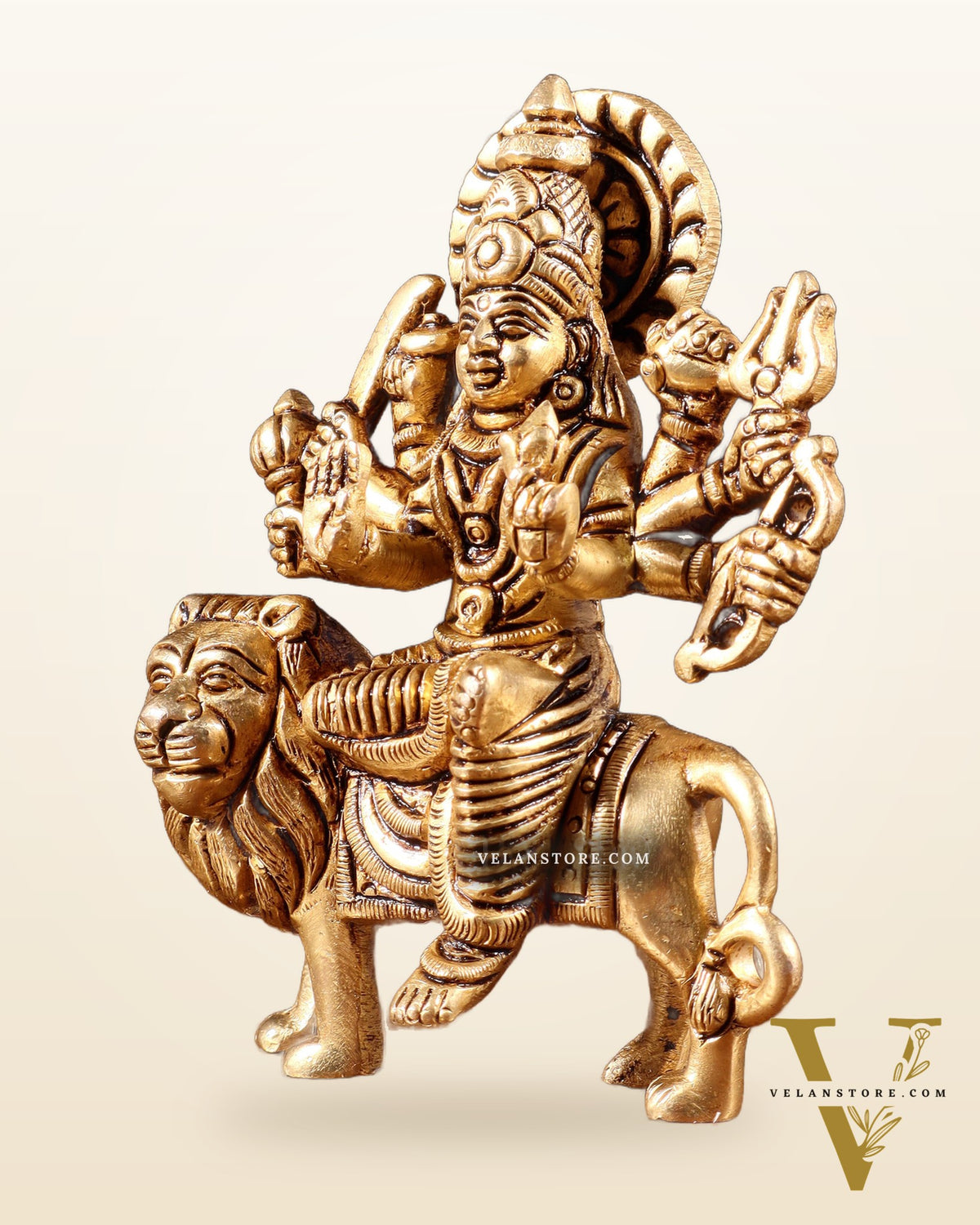 Pure Solid Brass Goddess Durga Idol – 4" Height, 550g