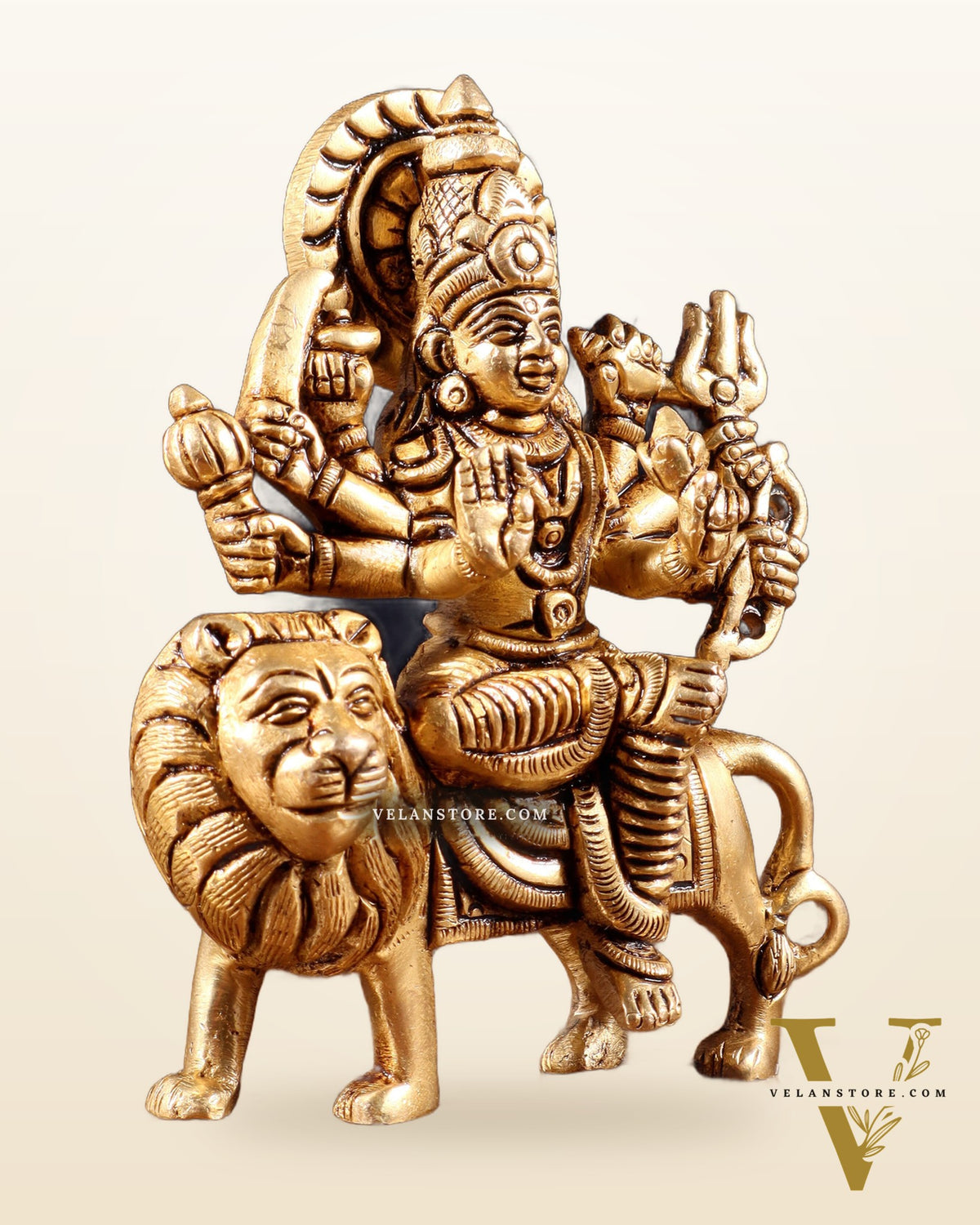 Pure Solid Brass Goddess Durga Idol – 4" Height, 550g