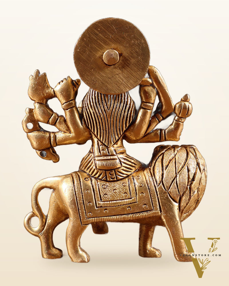 Pure Solid Brass Goddess Durga Idol – 4" Height, 550g