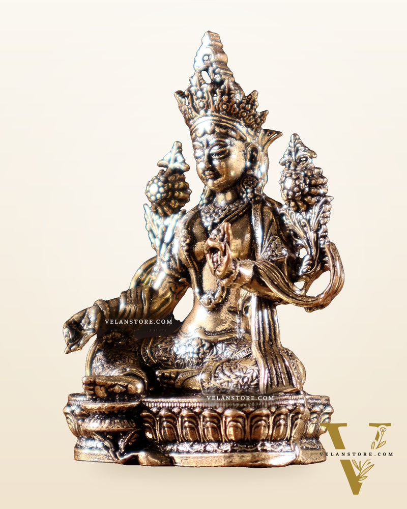 Pure Superfine Brass Buddhist Green Tara Miniature Idol 2 inch