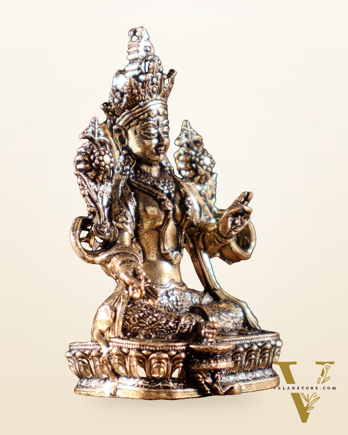 Pure Superfine Brass Buddhist Green Tara Miniature Idol 2 inch