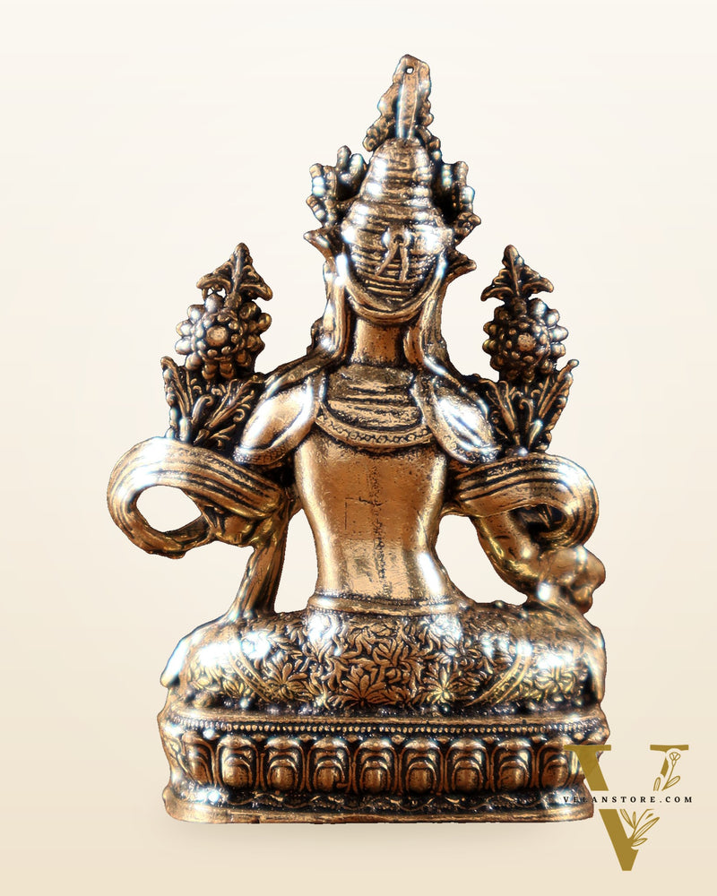 Pure Superfine Brass Buddhist Green Tara Miniature Idol 2 inch
