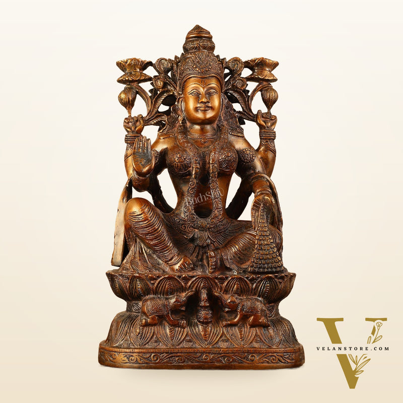 Pure Superfine Brass Goddess Lakshmi Idol - 15.5"