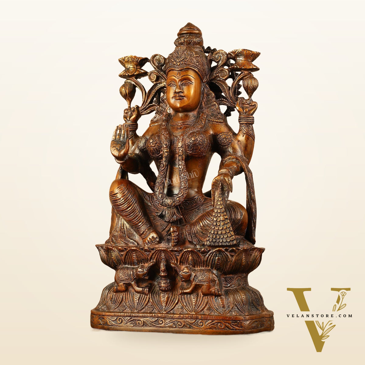 Pure Superfine Brass Goddess Lakshmi Idol - 15.5"