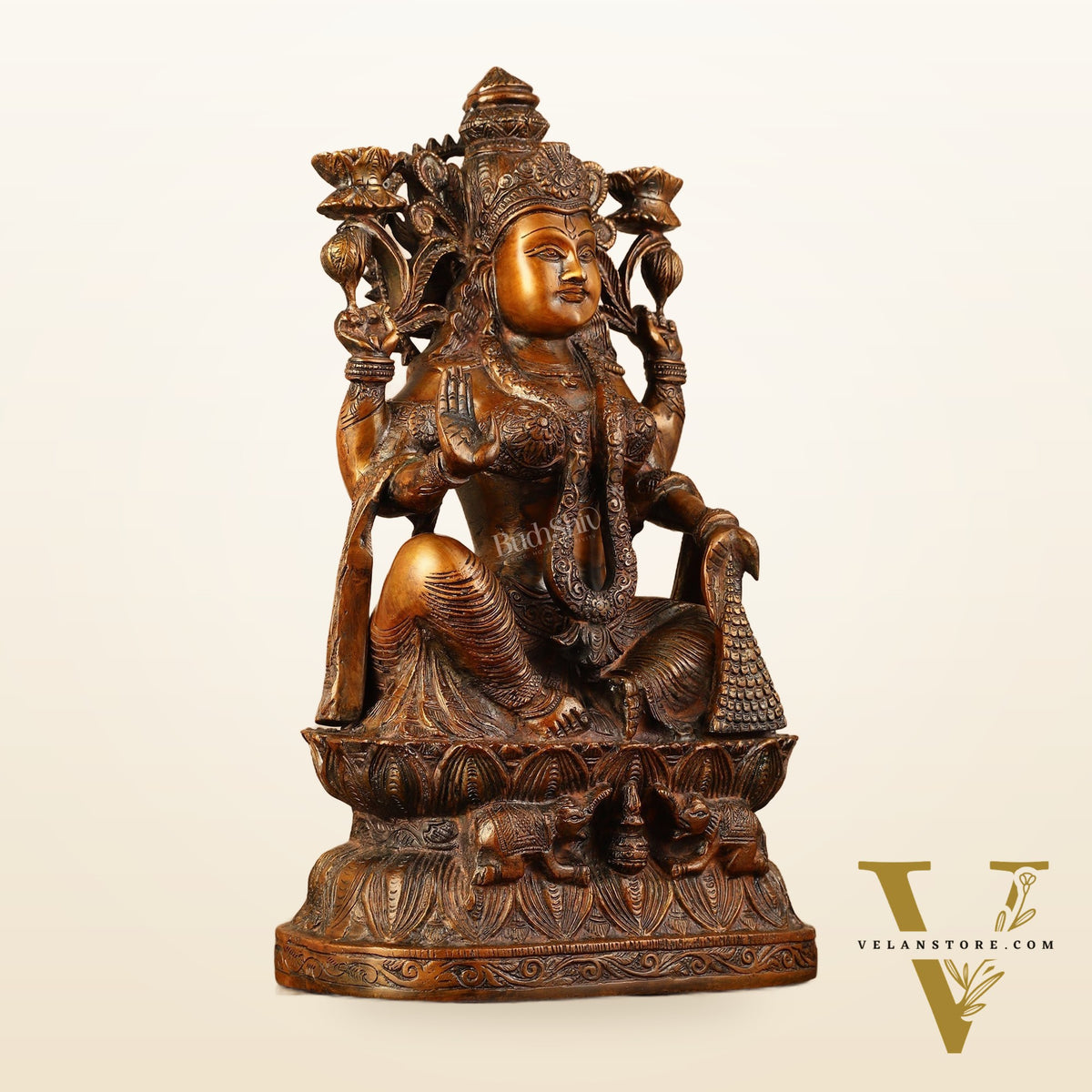 Pure Superfine Brass Goddess Lakshmi Idol - 15.5"
