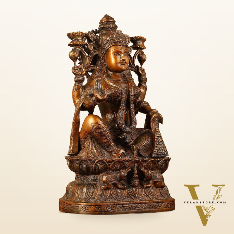 Pure Superfine Brass Goddess Lakshmi Idol - 15.5"