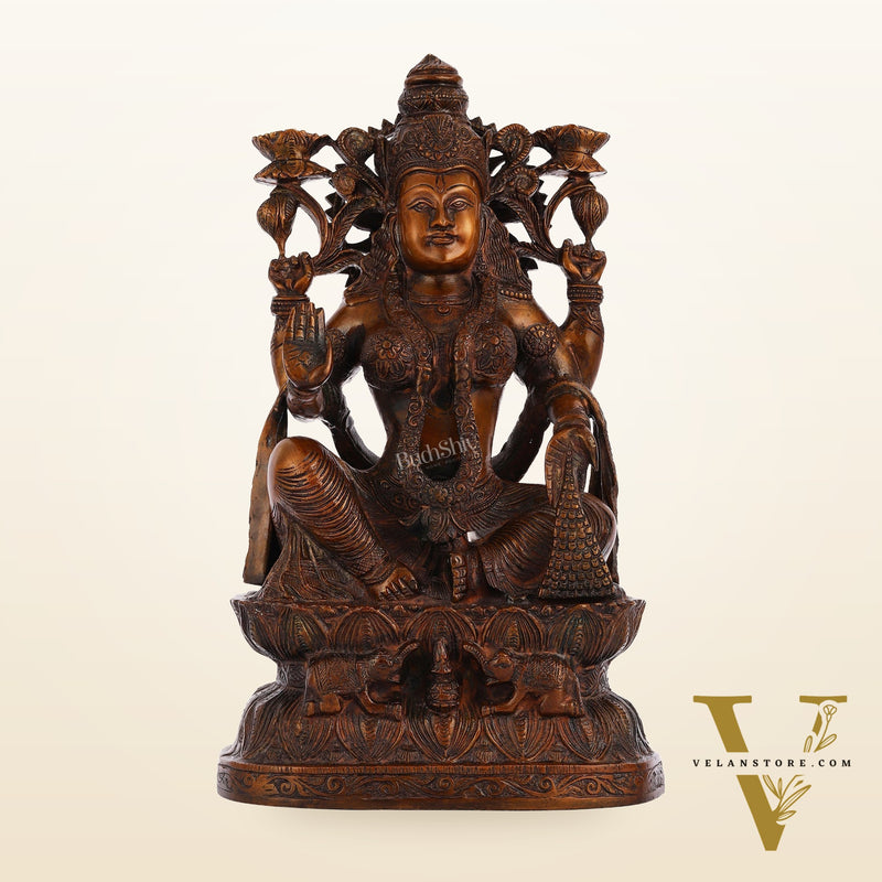 Pure Superfine Brass Goddess Lakshmi Idol - 15.5"