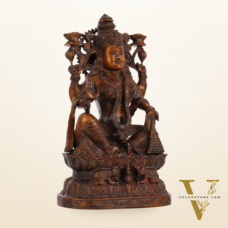 Pure Superfine Brass Goddess Lakshmi Idol - 15.5"