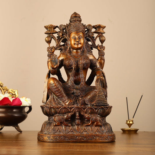 Pure Superfine Brass Goddess Lakshmi Idol - 15.5"