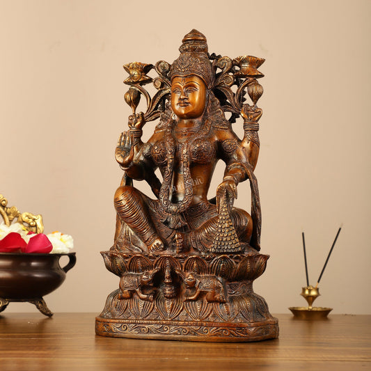 Pure Superfine Brass Goddess Lakshmi Idol - 15.5"