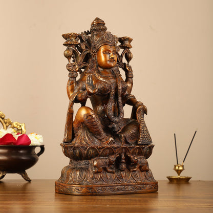 Pure Superfine Brass Goddess Lakshmi Idol - 15.5"