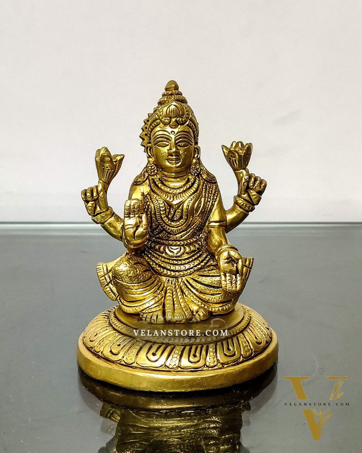 Pure Superfine Brass Goddess Lakshmi Idol | 4.5" Height | Intricate Carvings