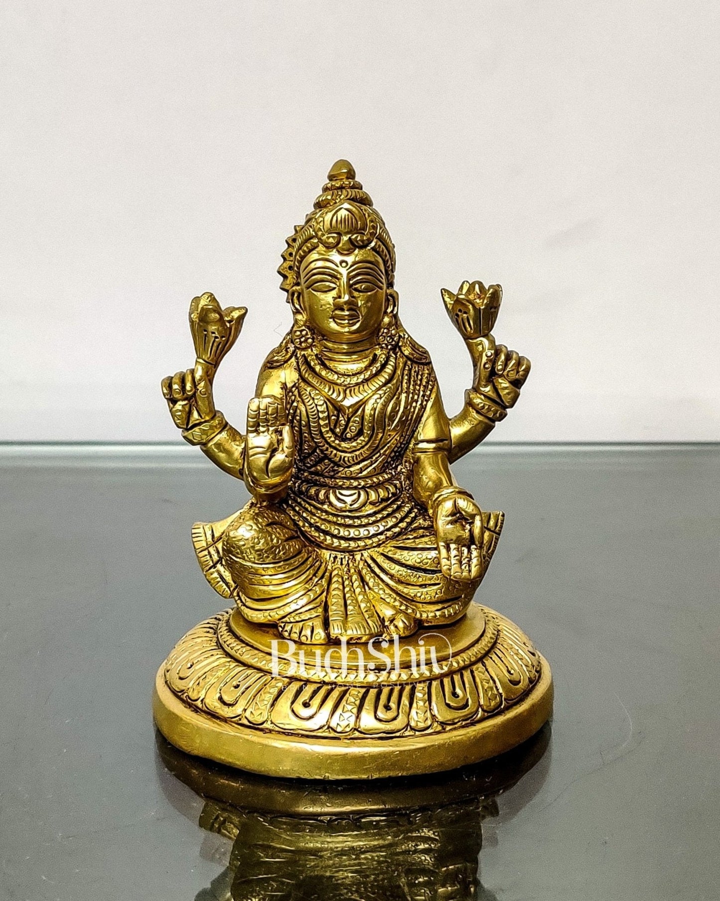 Pure Superfine Brass Goddess Lakshmi Idol | 4.5" Height | Intricate Carvings