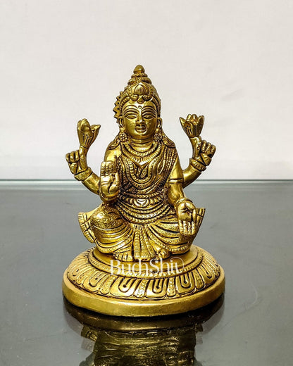 Pure Superfine Brass Goddess Lakshmi Idol | 4.5" Height | Intricate Carvings