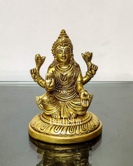 Pure Superfine Brass Goddess Lakshmi Idol | 4.5" Height | Intricate Carvings