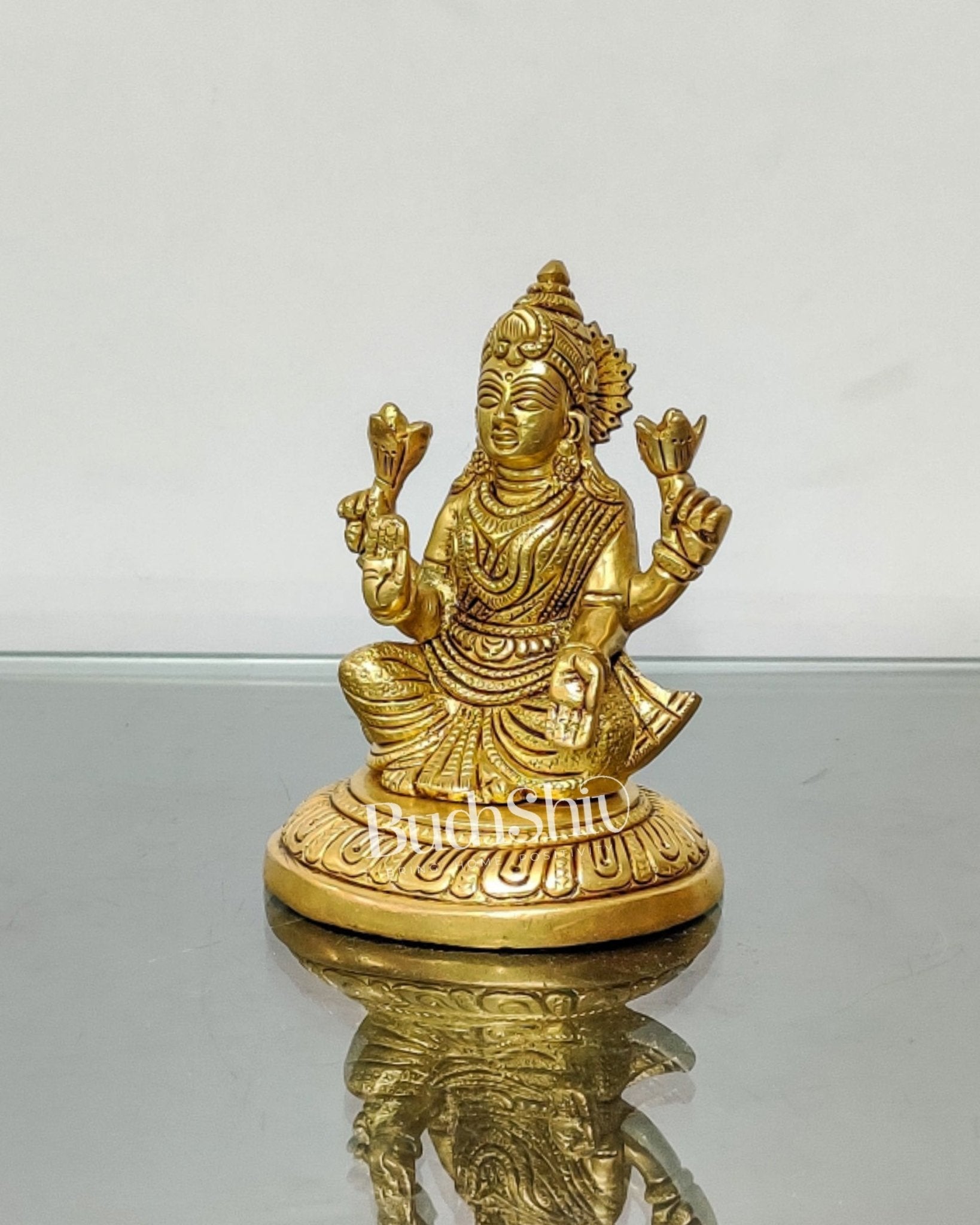 Pure Superfine Brass Goddess Lakshmi Idol | 4.5" Height | Intricate Carvings