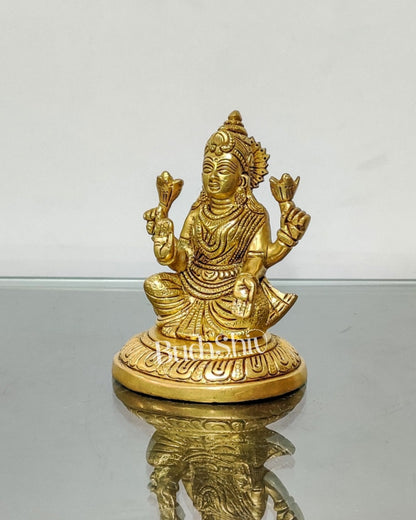 Pure Superfine Brass Goddess Lakshmi Idol | 4.5" Height | Intricate Carvings