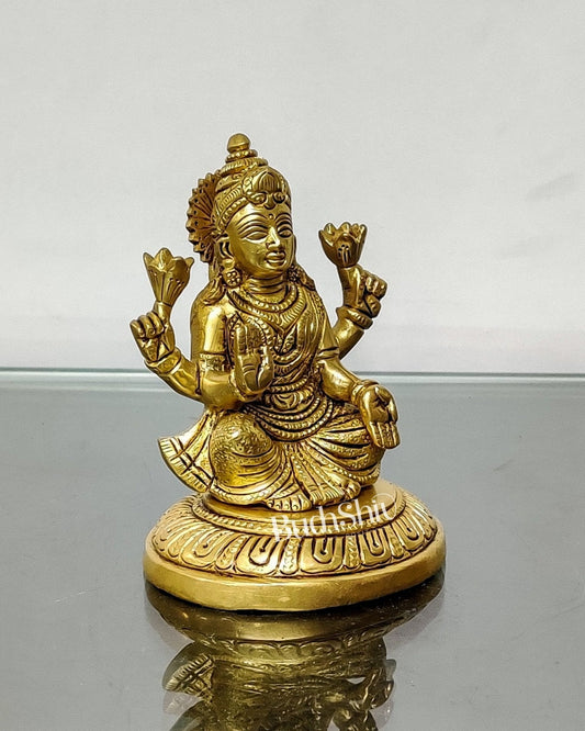 Pure Superfine Brass Goddess Lakshmi Idol | 4.5" Height | Intricate Carvings