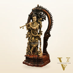 Pure Superfine Brass Krishna Statue | Embossed Large Prabhavali Frame | 32 Inch