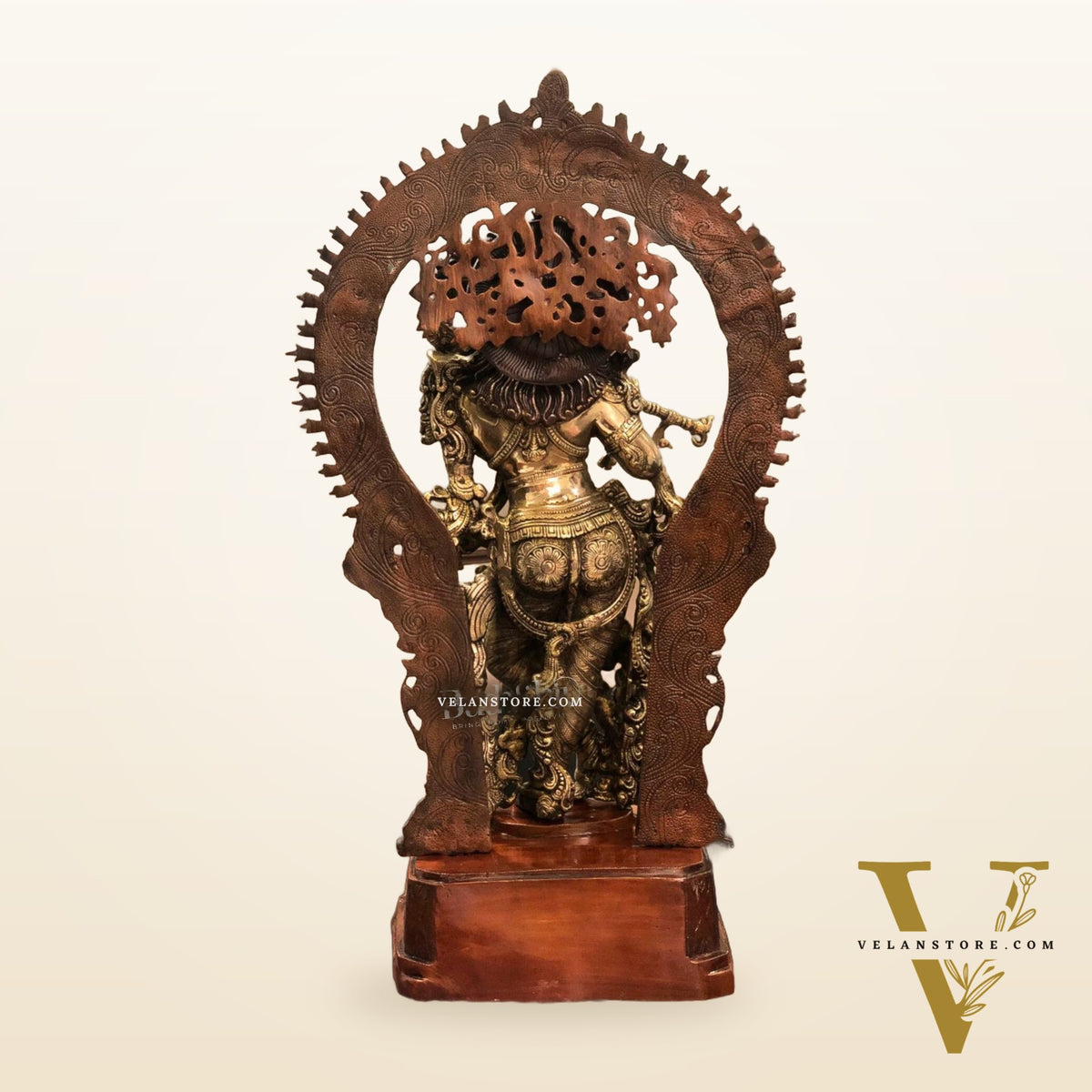 Pure Superfine Brass Krishna Statue | Embossed Large Prabhavali Frame | 32 Inch