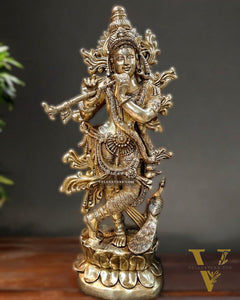 Pure Superfine Brass Large Lord Krishna Statue - 4 Feet Tall