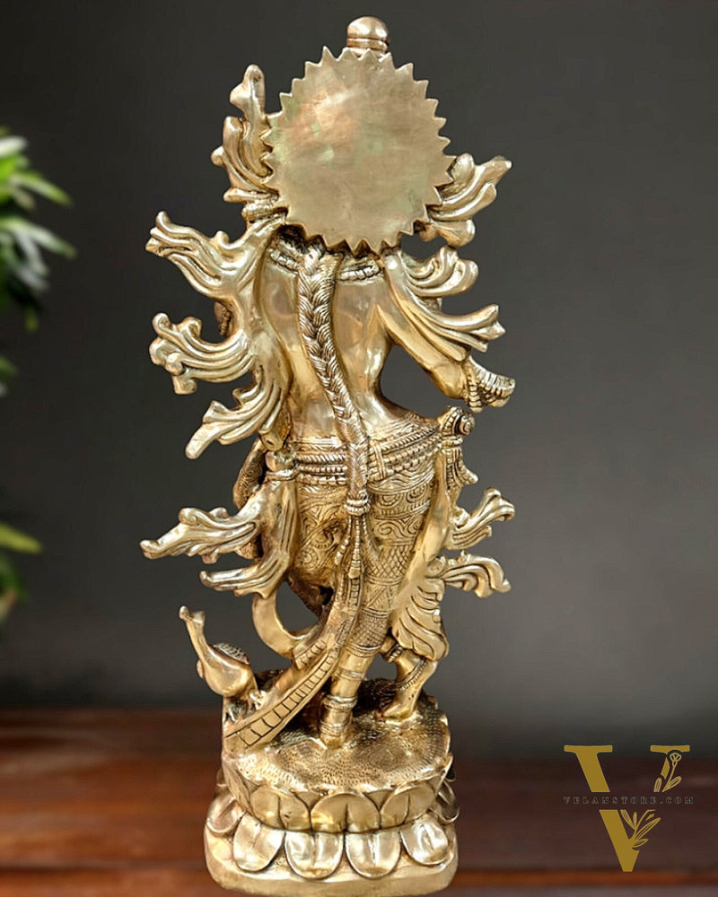 Pure Superfine Brass Large Lord Krishna Statue - 4 Feet Tall