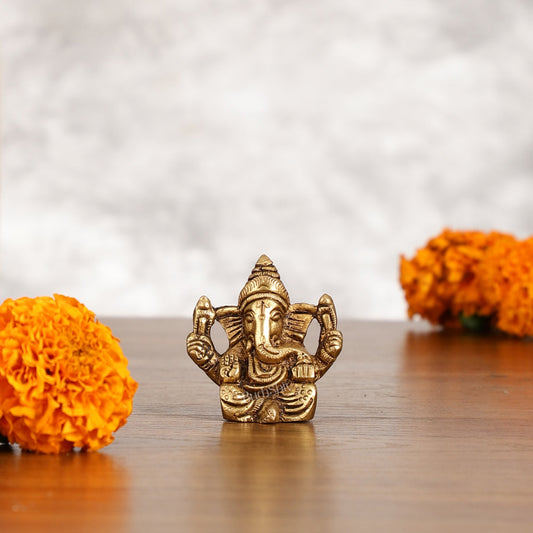 Pure Superfine Brass Lord Ganesha Idol - 2-inch