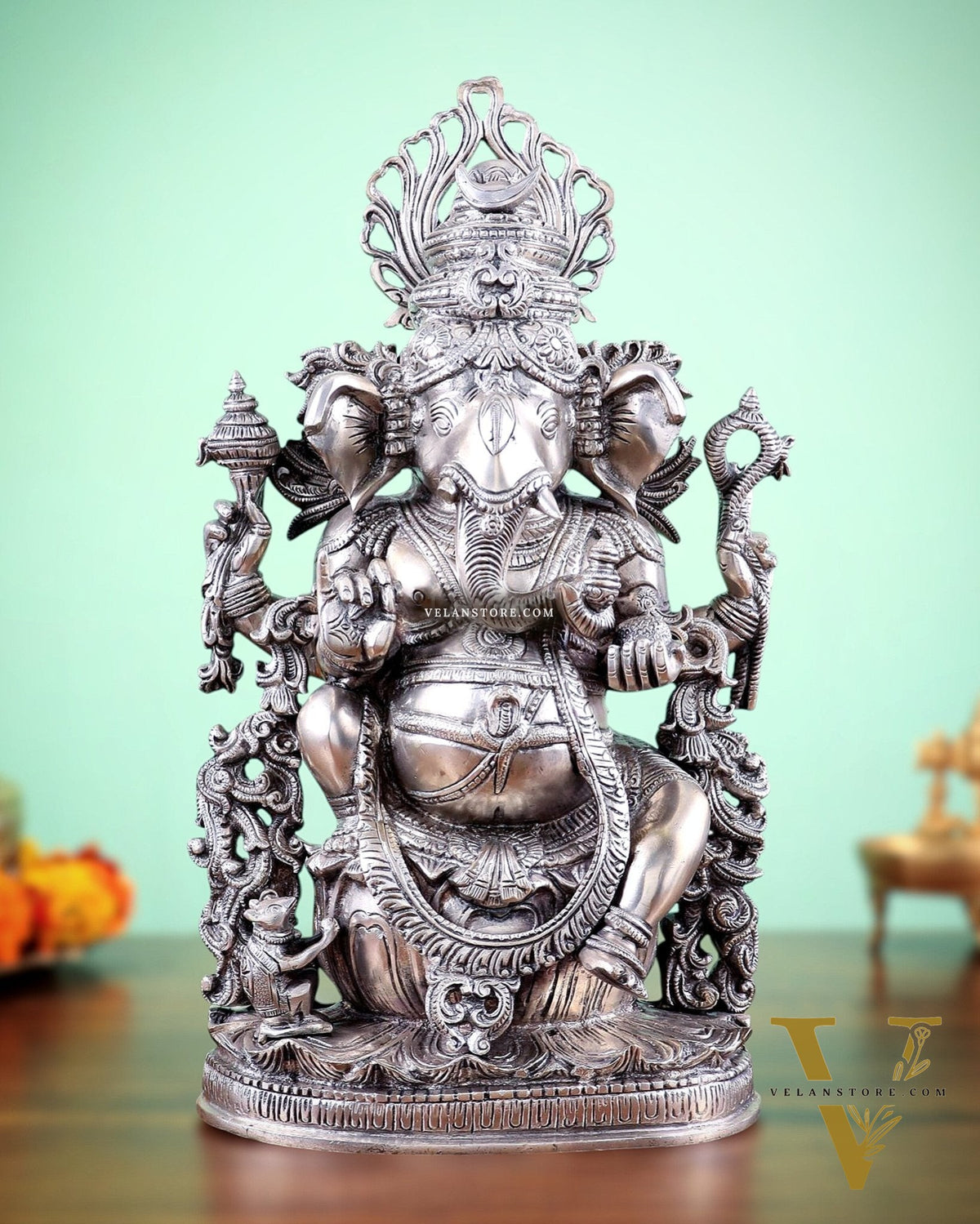 Pure Superfine Brass Lord Ganesha Unique Statue 14 inch silver plated