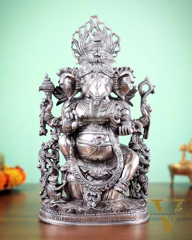 Pure Superfine Brass Lord Ganesha Unique Statue 14 inch silver plated