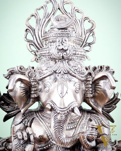 Pure Superfine Brass Lord Ganesha Unique Statue 14 inch silver plated