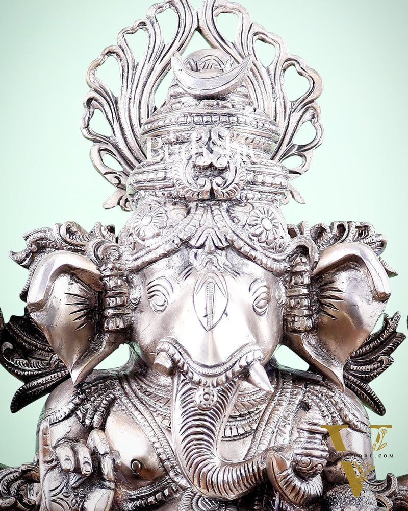Pure Superfine Brass Lord Ganesha Unique Statue 14 inch silver plated