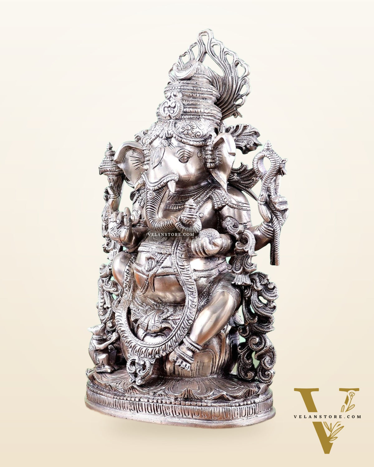 Pure Superfine Brass Lord Ganesha Unique Statue 14 inch silver plated