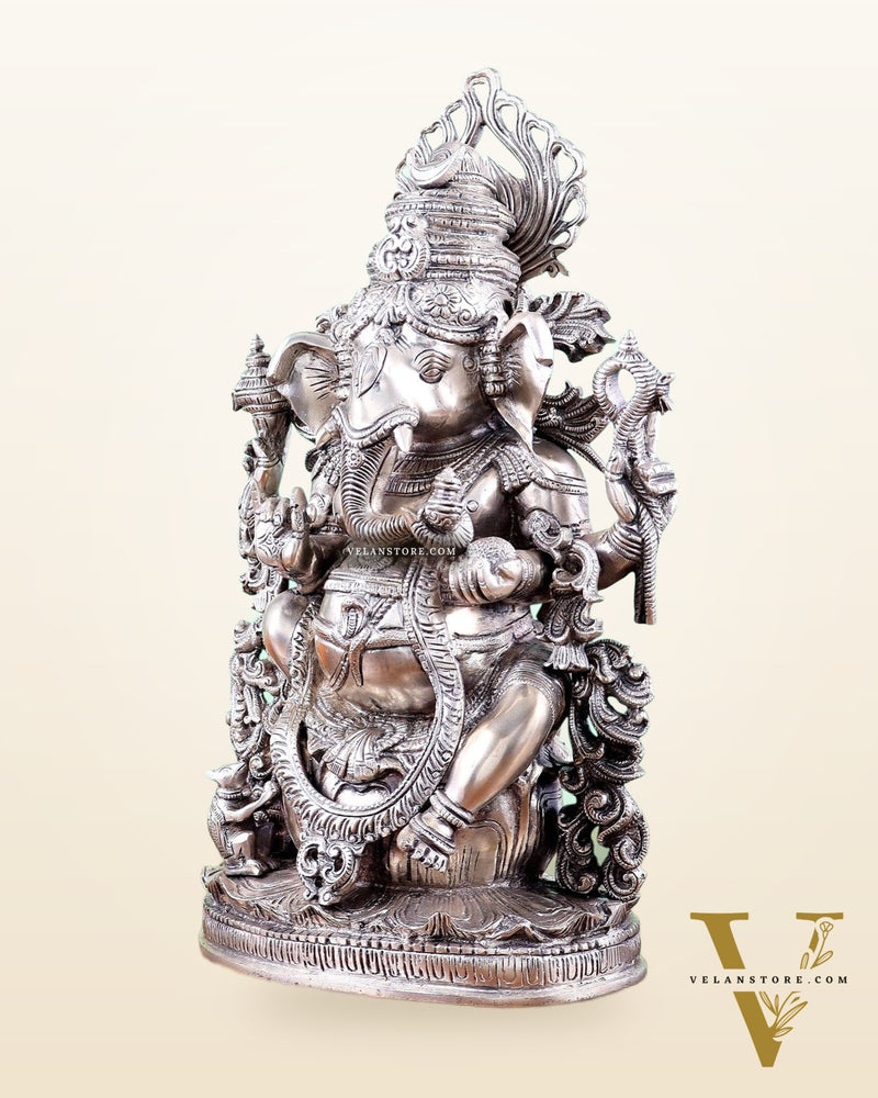 Pure Superfine Brass Lord Ganesha Unique Statue 14 inch silver plated