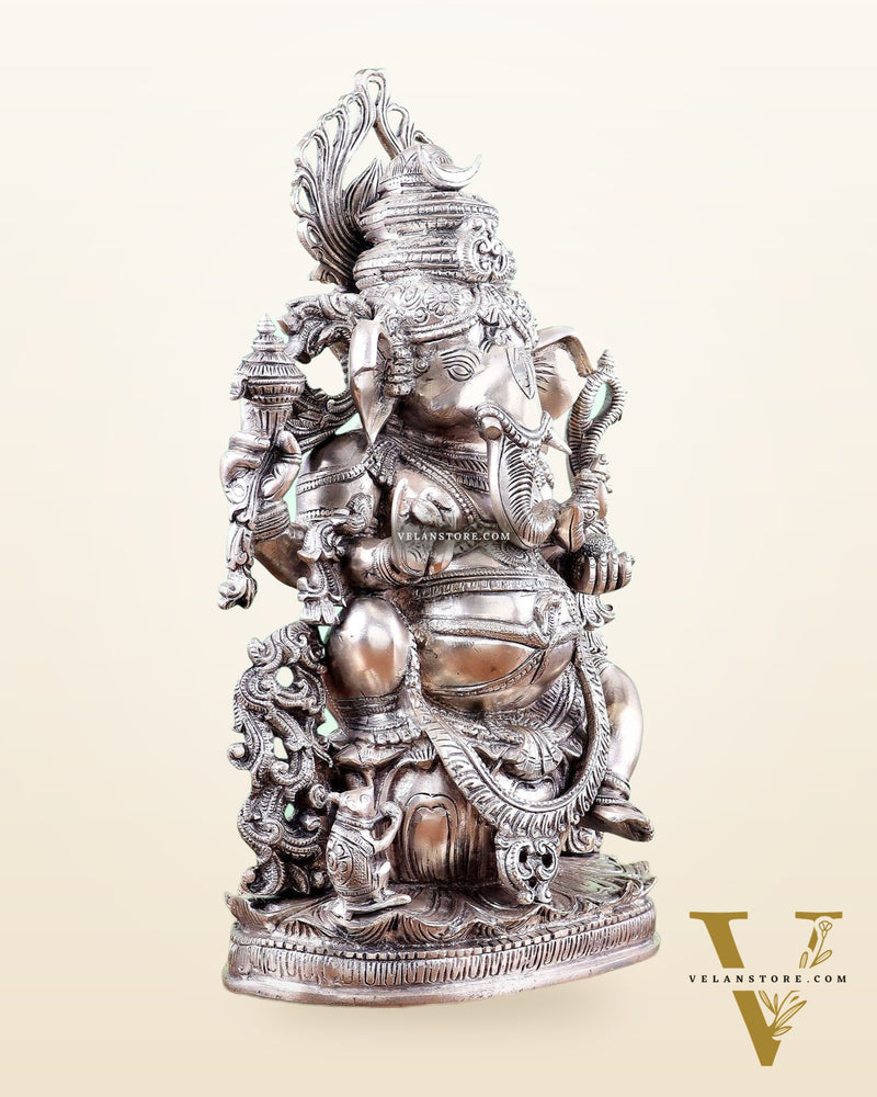 Pure Superfine Brass Lord Ganesha Unique Statue 14 inch silver plated