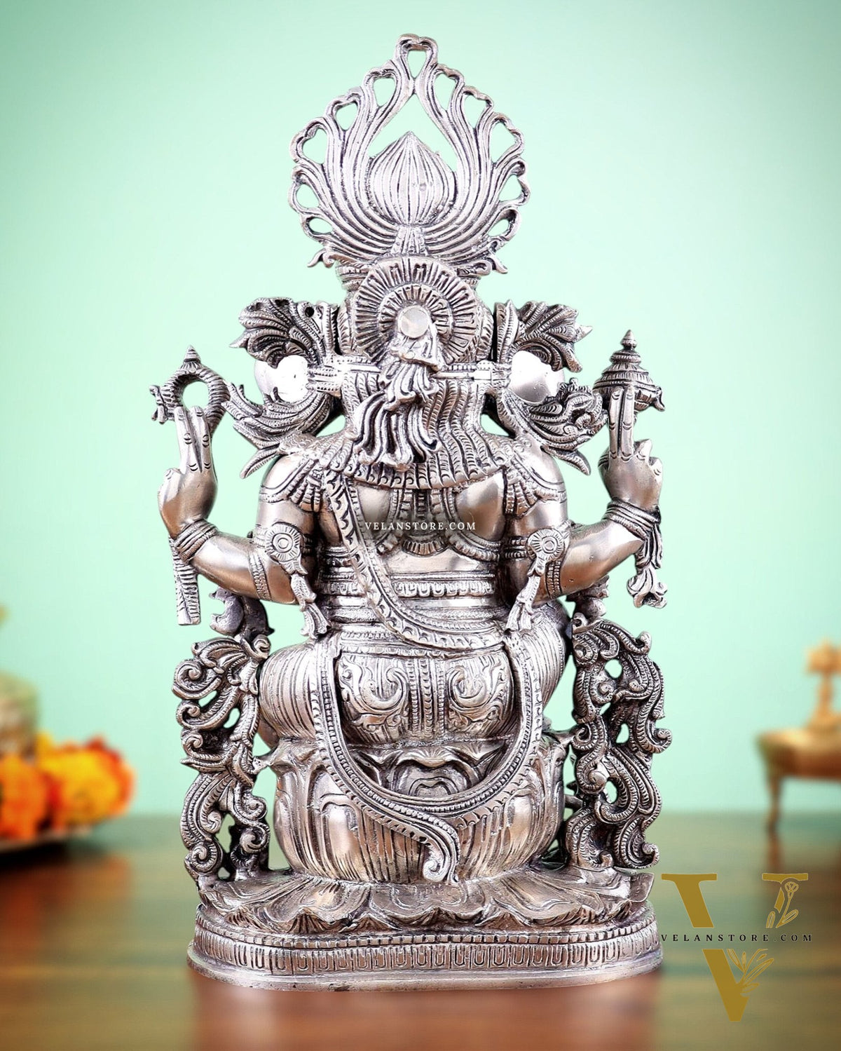 Pure Superfine Brass Lord Ganesha Unique Statue 14 inch silver plated