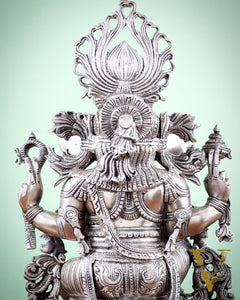 Pure Superfine Brass Lord Ganesha Unique Statue 14 inch silver plated