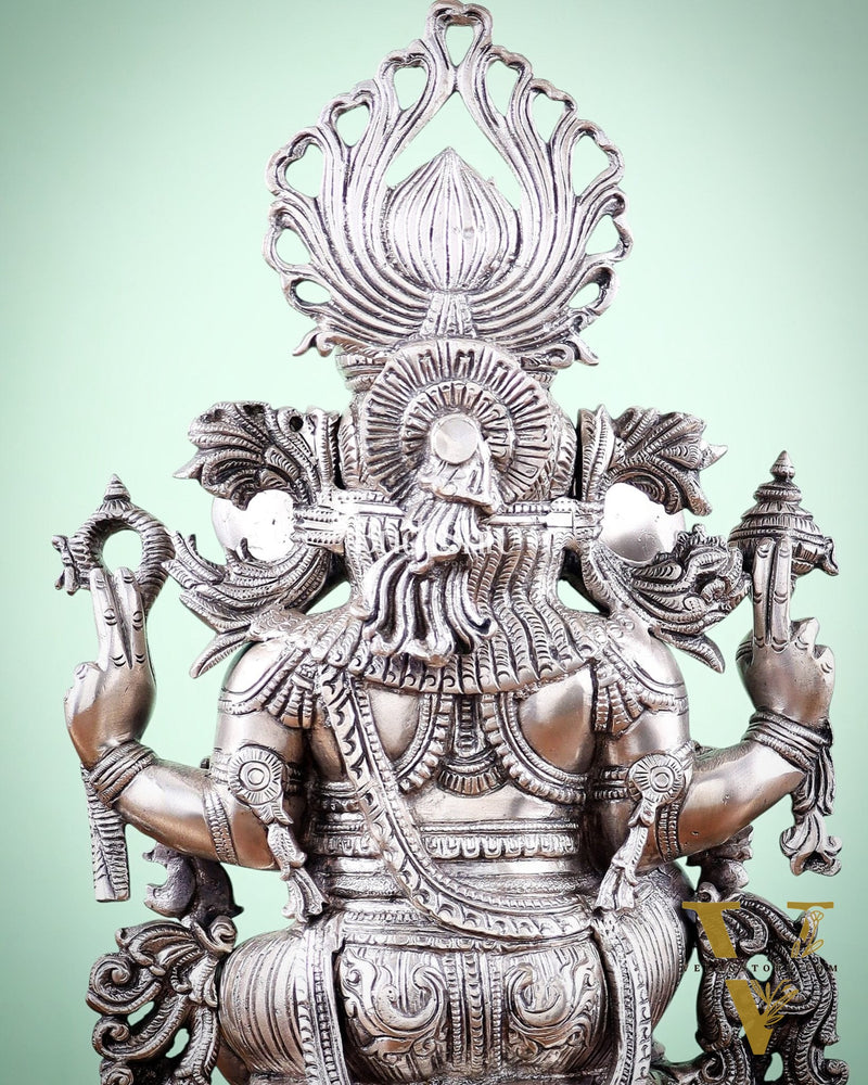 Pure Superfine Brass Lord Ganesha Unique Statue 14 inch silver plated