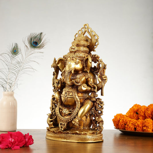 Pure Superfine Brass Lord Ganesha Unique Statue 14 inch