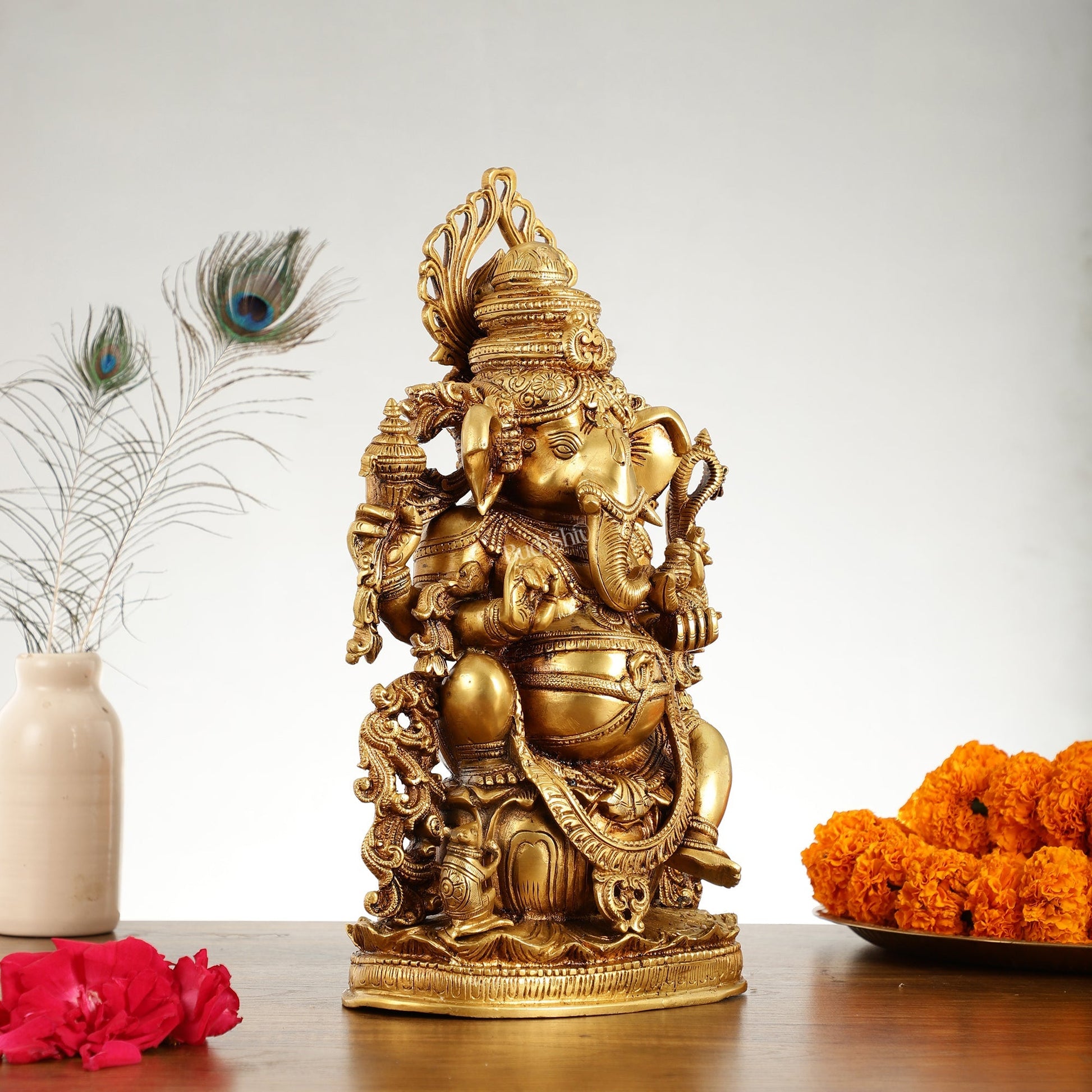 Pure Superfine Brass Lord Ganesha Unique Statue 14 inch